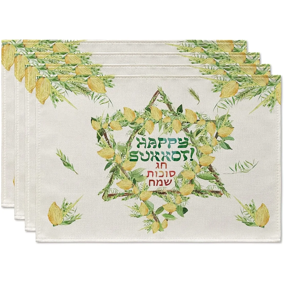 Happy Sukkot Linen Placemats Home Decor Washable Jewish Festival Etrog Lulav Print Kitchen Dining Table Mats Holiday Party Decor