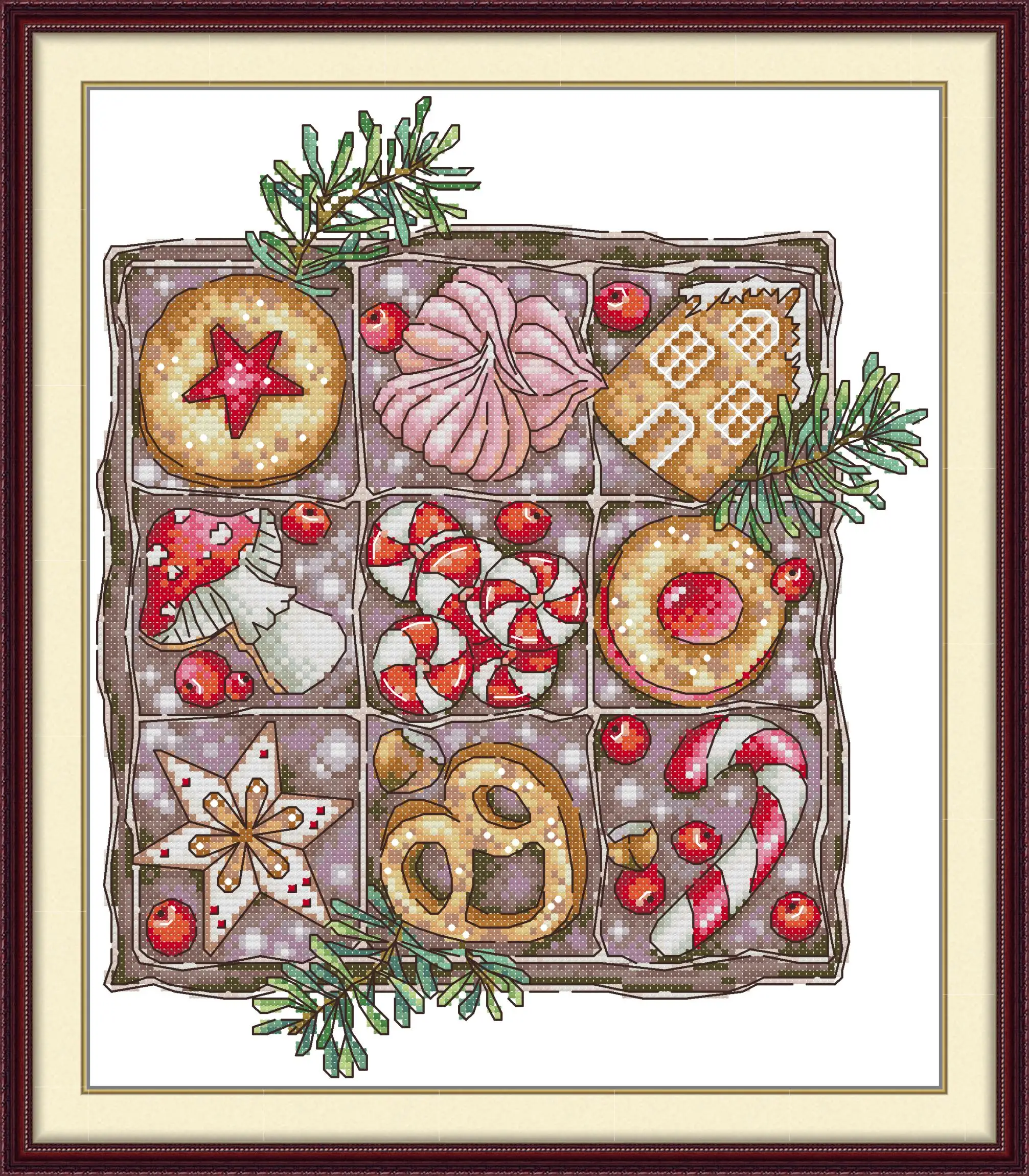 

Maydear Full Cross Stitch Kit,11CT/14CT/16CT/9CT Aida Fabric,DMC Threads Sewing Pattern Embroidery Set-Christmas cookies