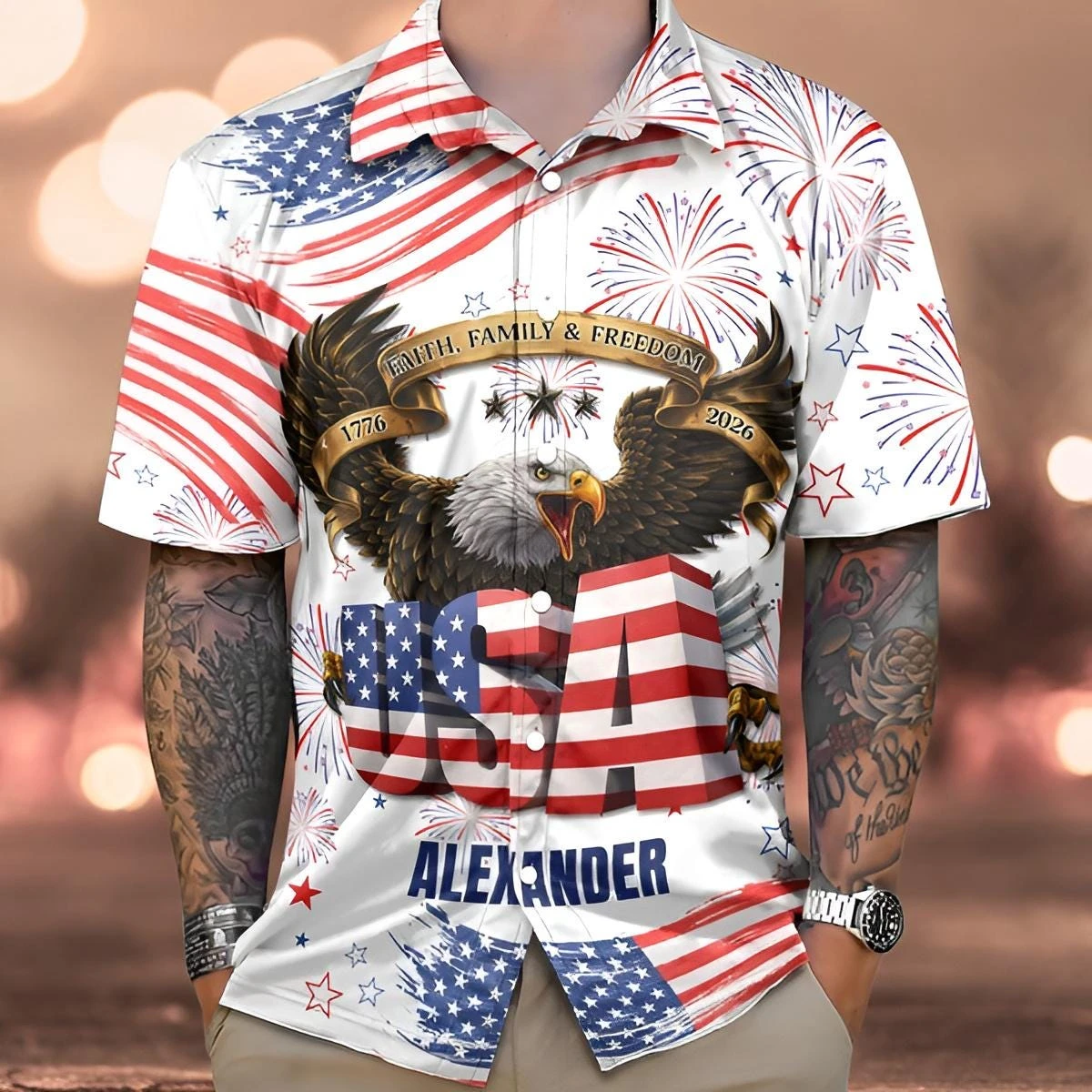 

USA 250th Independence Day Hawaiian Shirt 1776 2026 Patriotic Eagle Button Up Summer Beach Aloha Shirt For Men Clothing