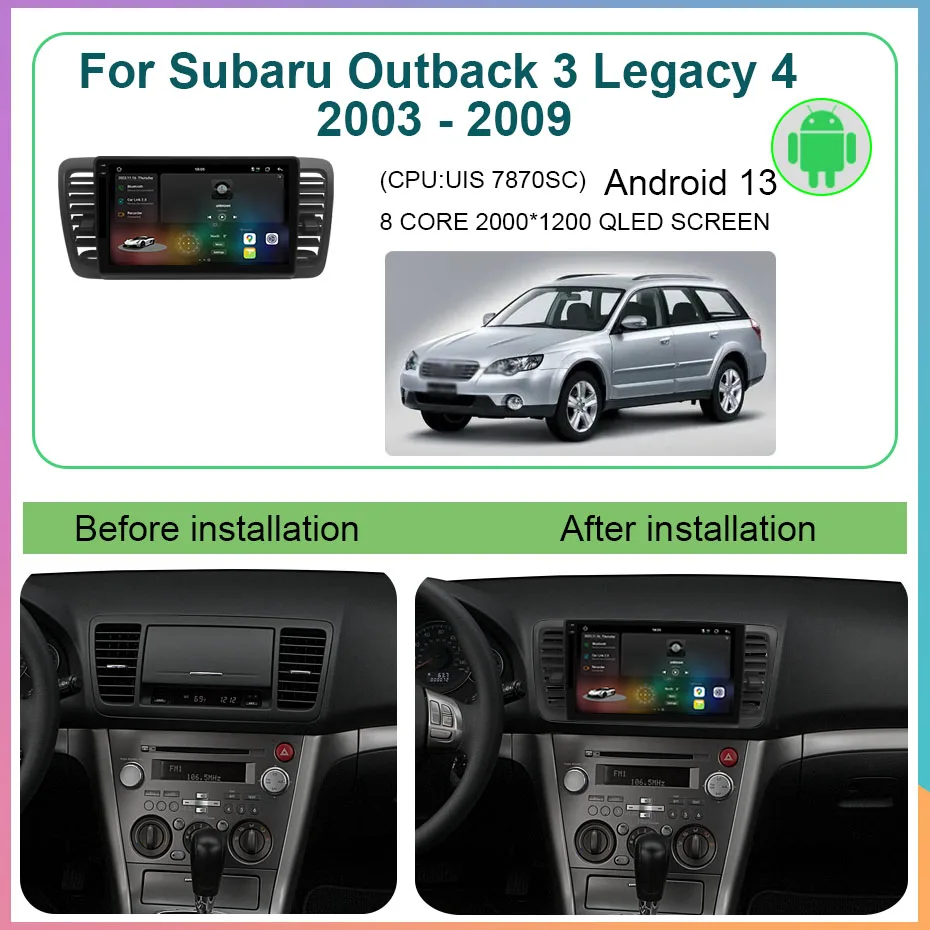 Android 13 12+256GB For Subaru Outback 3 Legacy 4 2003 - 2009 Car GPS Radio Dvd Carplay Multimedia Player 2K QLED 4G