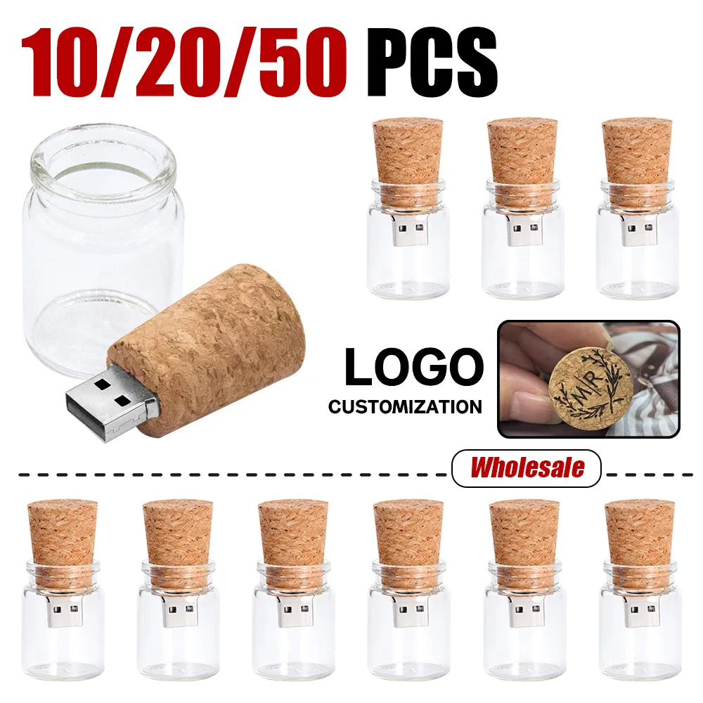 

10/20/50pcs/lot USB 2.0 Glass Drift Bottle with Cork Flash Drive Stick Pendrive 4GB 8GB 16GB 32GB 64GB 128GB Wedding Gifts