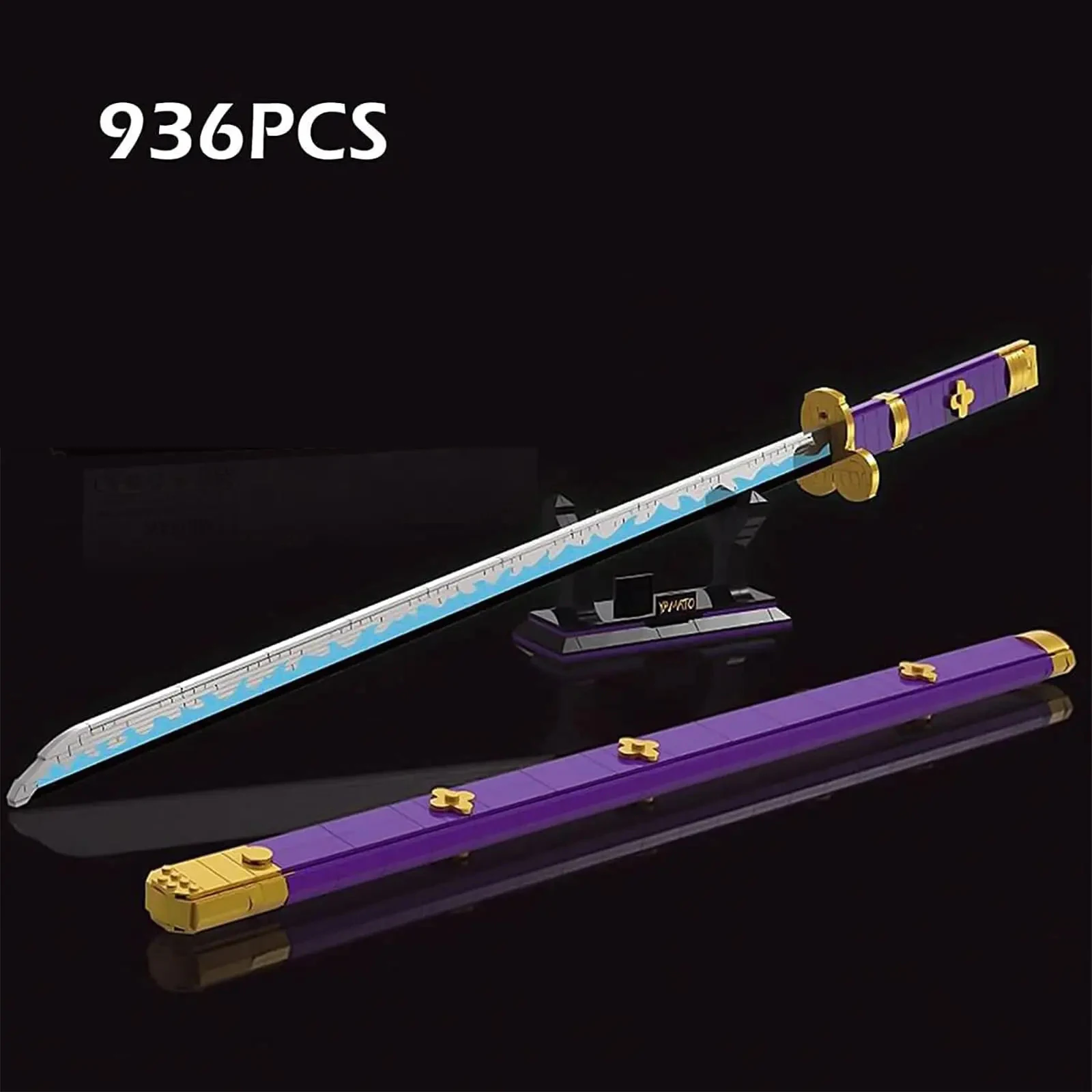 Juego de construcción de espadas para Cosplay de Anime, 936 Uds., una espada púrpura Enma Zoro de 38,8 pulgadas con vaina y soporte para adultos y niños
