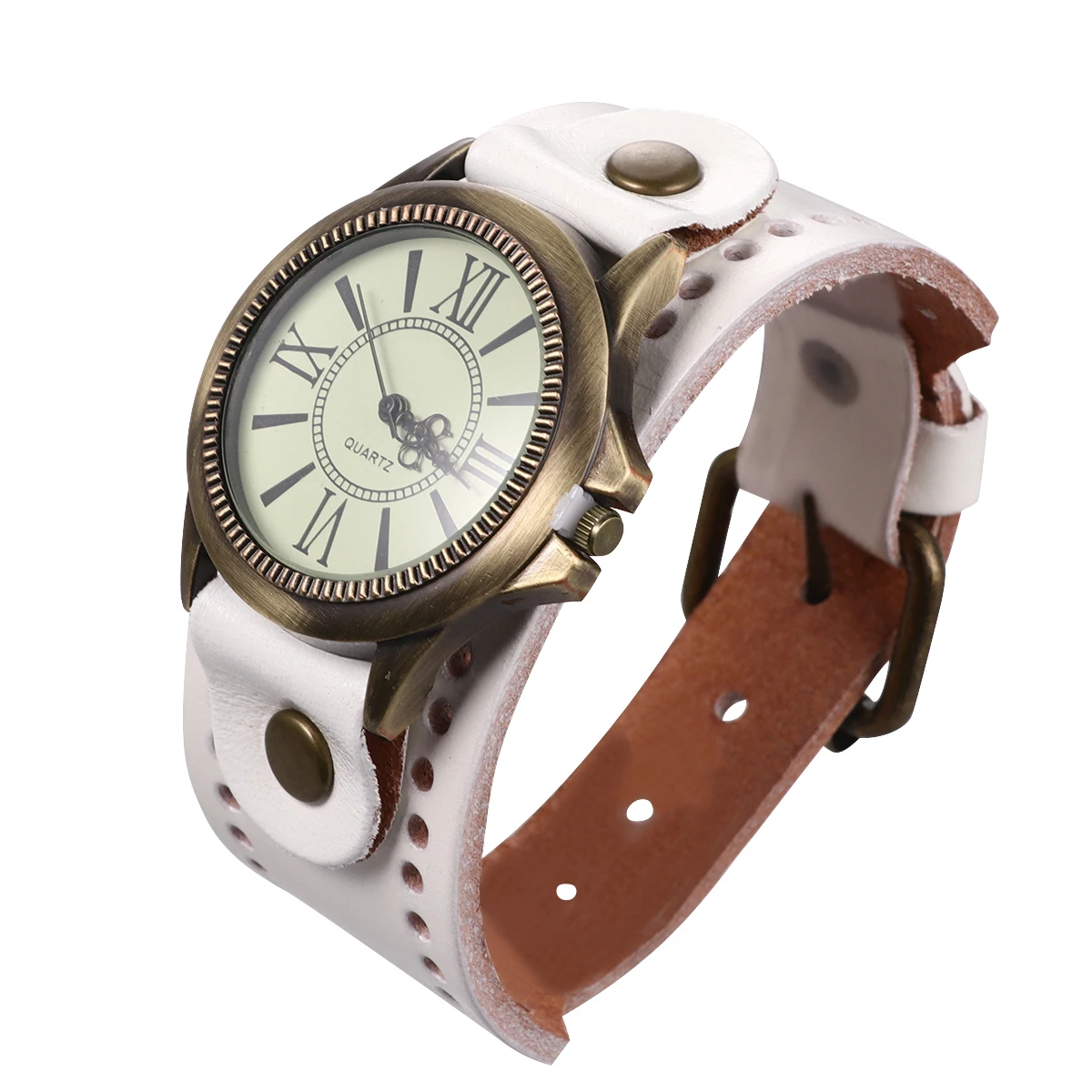 

1pc Genuine Cowhide Vintage Roman Numeral Quartz Wristwatch For Women Stylish Retro Bracelet Watch Comfortable Band