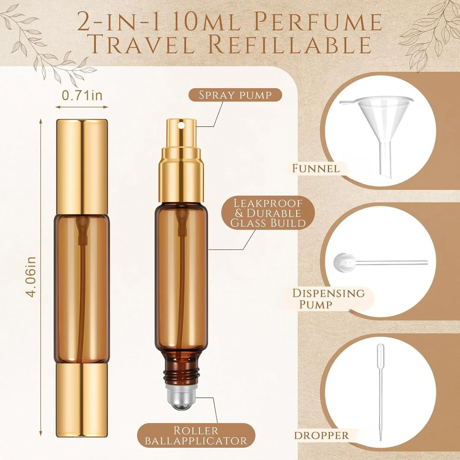 20 Stück 2-in-1 Parfüm-Rollflaschen 10ml Reise-Parfümflasche Nachfüllbare Auslaufsichere Ätherische Öl-Flaschen mit Nachfüllwerkzeug-Set – Detail 2