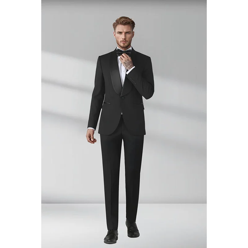 Shenrun Men Suits Big Shawl Lapel Tuxedo Audition Performance Concert 2-Piece Wedding Groom Host Singer Dancer Slim Fit Suit