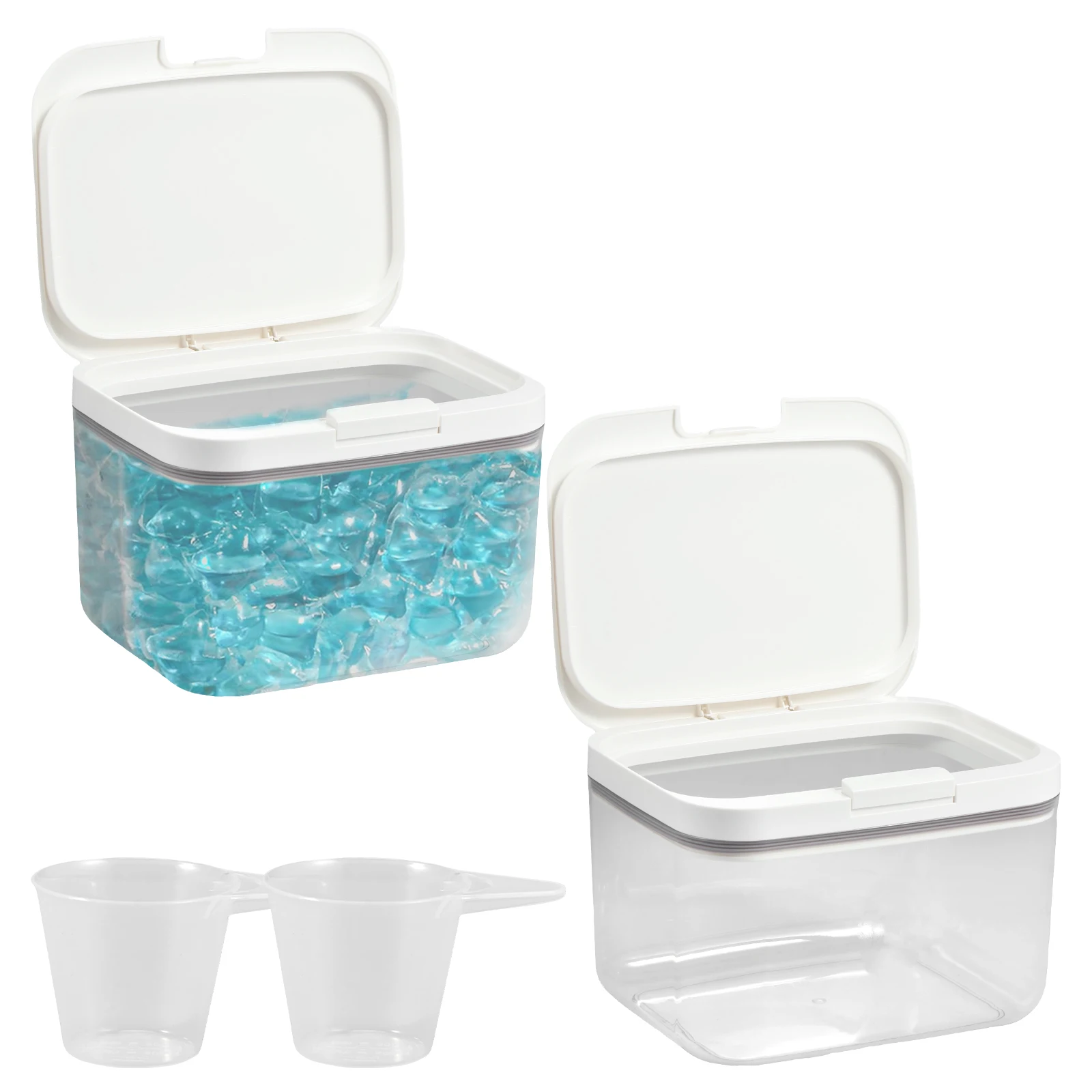 

2Pcs Laundry Pods Container Automatic Pop Up Dishwasher Pod Box 2.8L Large Capacity Sealed Laundry Pods Case with Measuring Cup