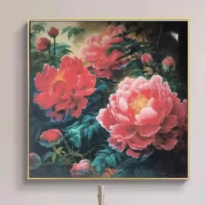 

9ct 75x75cm Peony Embroidery DIY Printed Kits Cross Stitch Thread Needlework Sets Home Decor Crafts