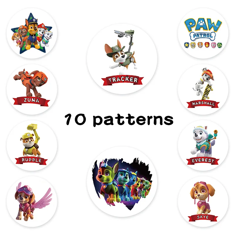 500 sztuk/rolka Nowe naklejki uszczelniające z motywem Psi Patrolu, naklejki PVC do samodzielnego wykonania, dekoracje na laptopa, naklejki, nagrody, zabawki