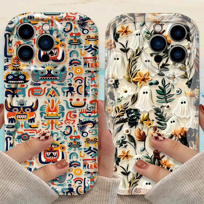 Funda de dibujos animados Monster Ghost Wave para iPhone 16 E 15 Pro Max 14 13 12 Mini 11 Pro Max XS X 8 7 Plus, Fundas de silicona líquida