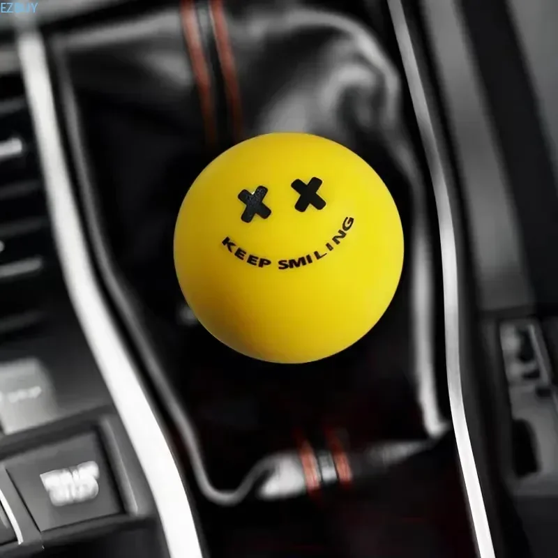 Car Gear Shift Knob: Custom Yellow Acrylic Smiley Face Shift Knob for Manual Transmission - Car Interior Decorative Accessory