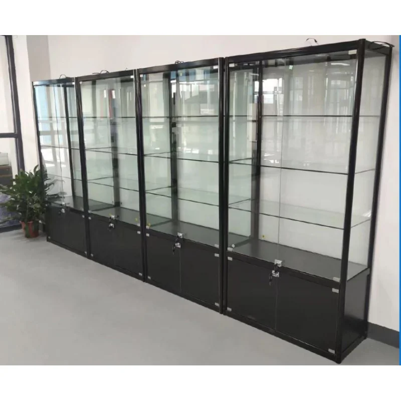 

customized.Aluminum Frame Large Glass Display Showcase Adjustable Glass Shelves Locking Cabinet Display With Led Lights