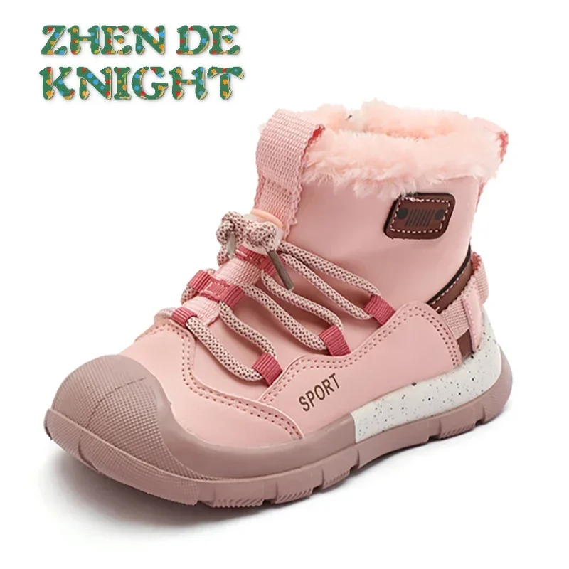 New Children Snow Boots Mid Top Warm Girl Boy Anti-slip Wear-resistant Boot Trendy All-match Kid Winter Thick Bottom Cotton Shoe