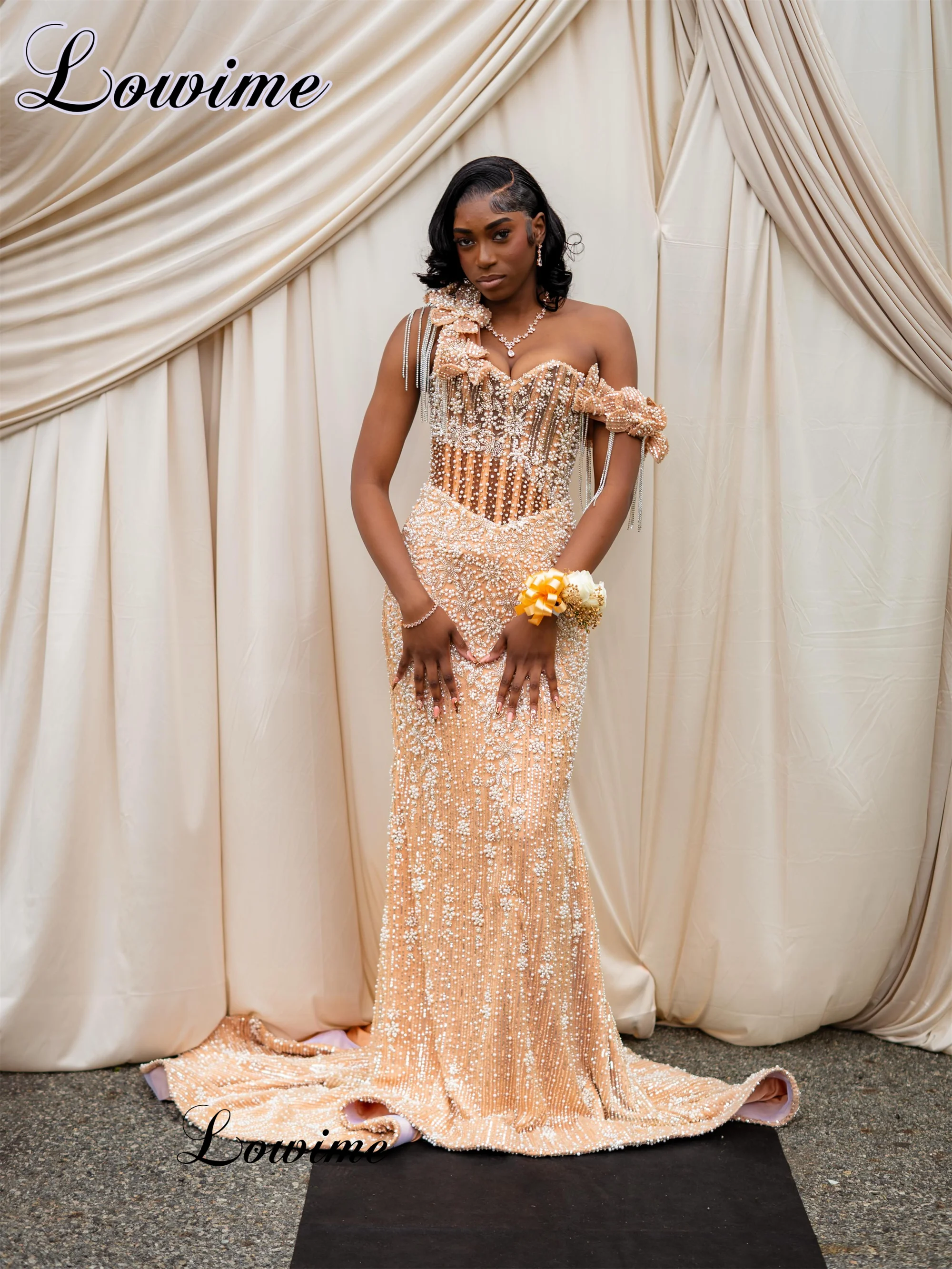 

Champagne Beaded Prom Dresses Mermaid Sweetheart Simple Cocktail Dresses Wedding Party Gowns Vestidos De Cóctel Customized