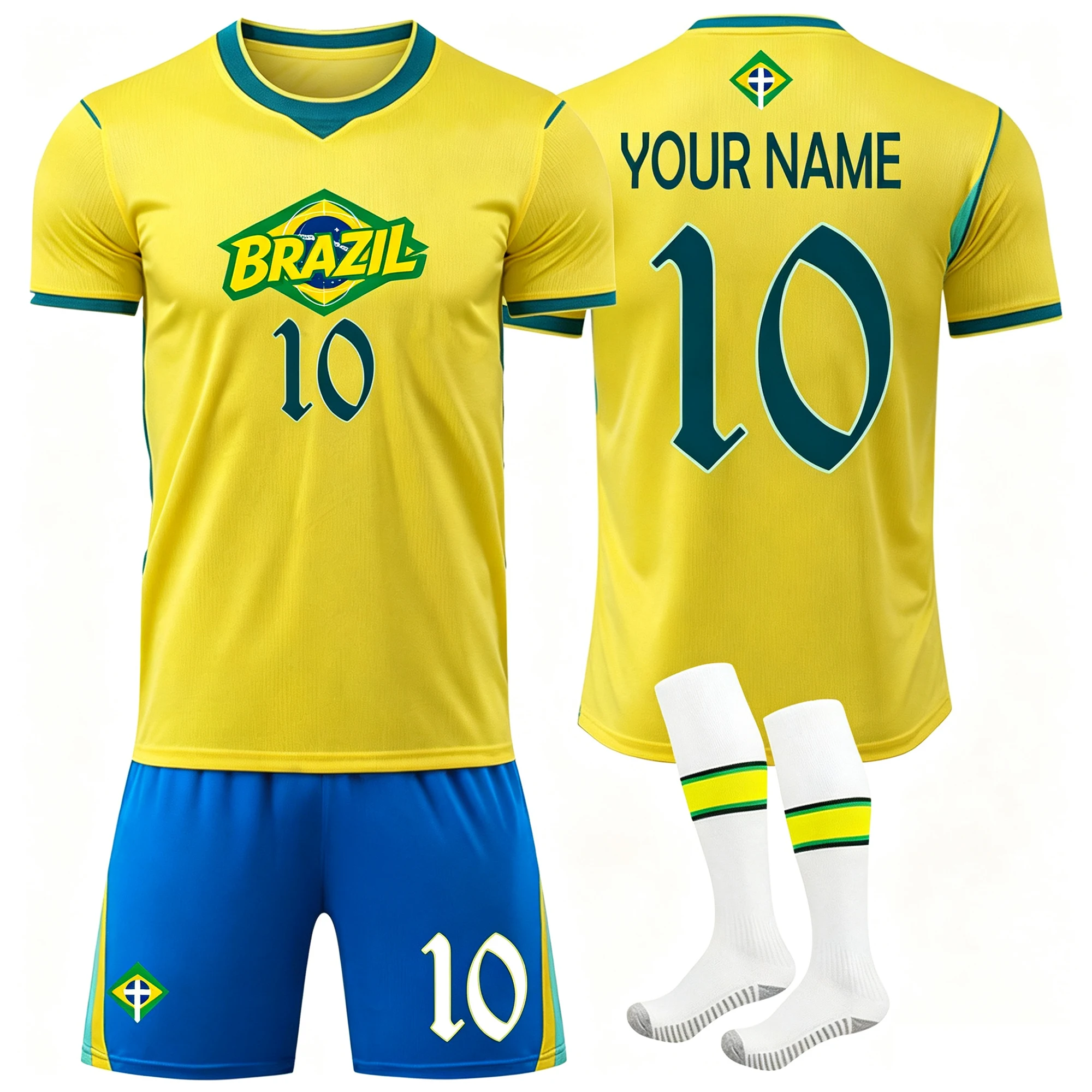 HJLAming Custom Soccer Jersey Kids Adults Personalized Brazil Football Team Uniforms Sports Training Outfits Shirt Shorts Socks