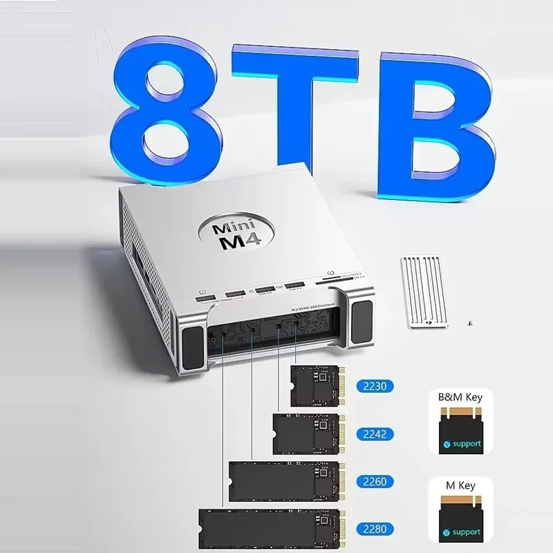 USB HUB Docking Station for Mac Mini M4/M4 Pro M.2 NVMe SSD Enclosure 8TB Max 10Gbps USB-A/C SD&TF USB Splitter Dock