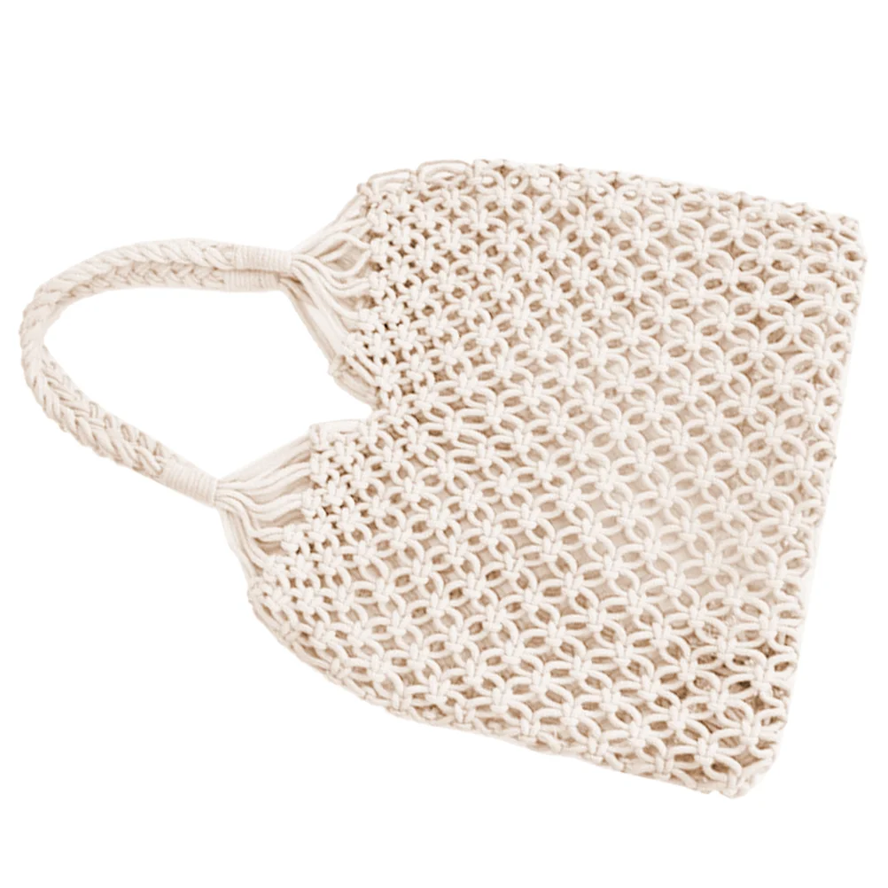 Grid Beach Bag The Tote Crochet Straw Summer Cotton Rope Woven Shopping Bags Trendy Handbag