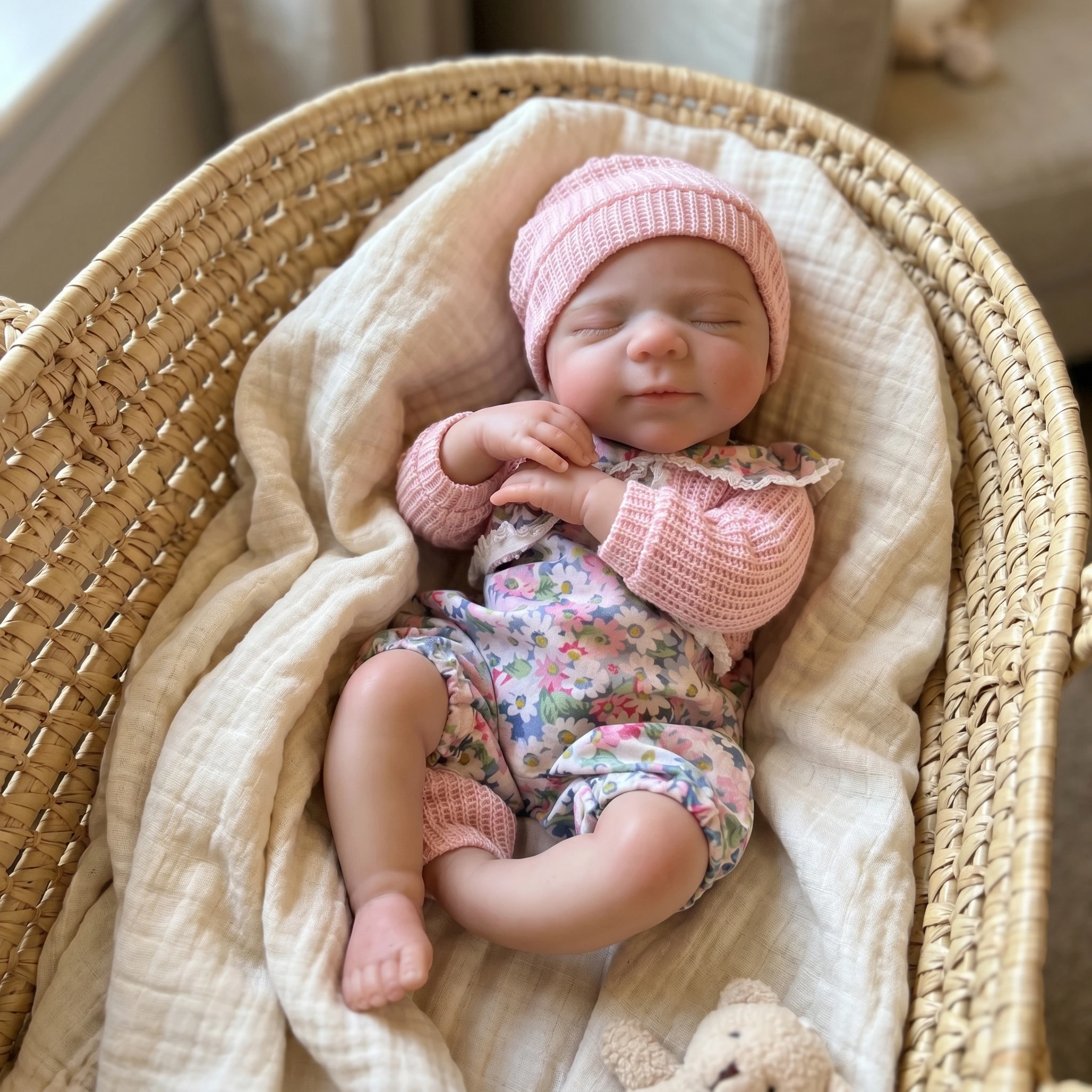 13inch Pascale Full Silicone Reborn Baby  Open Mouth Doll Lifelike Newborn Pink Floral Dress Hat Realistic Collectible Gift