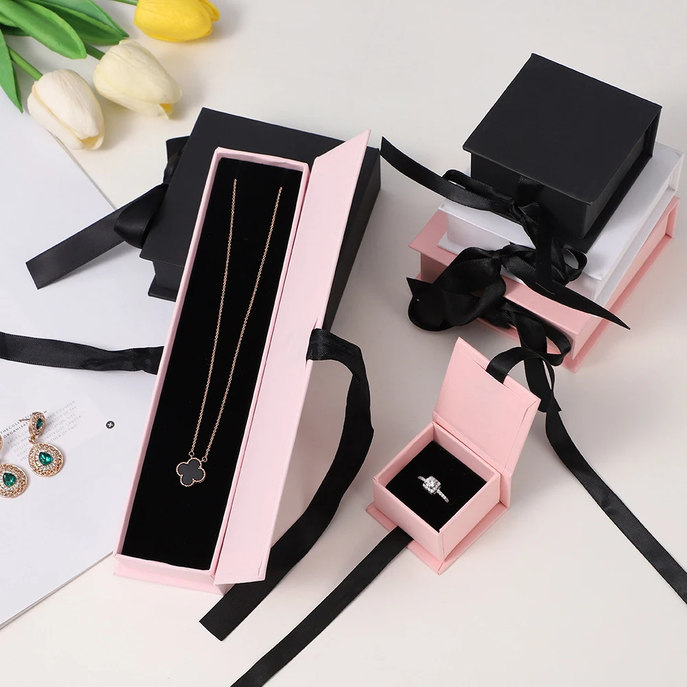 5pcs Whire Black Jewelry Flip Paper Box with Silk Earrings Bracelet Ring Necklace Organizer Gift Packing Box Wedding Gift Case