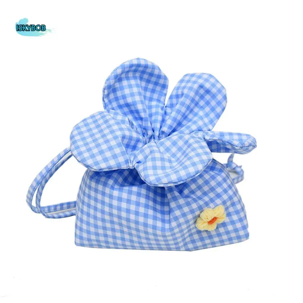 

Lightweight Korean Style Plaid Drawstring Bag Printing Cloth Small Crossbody Bag Bundle Pocket Cute Shoulder Bags Outdoor