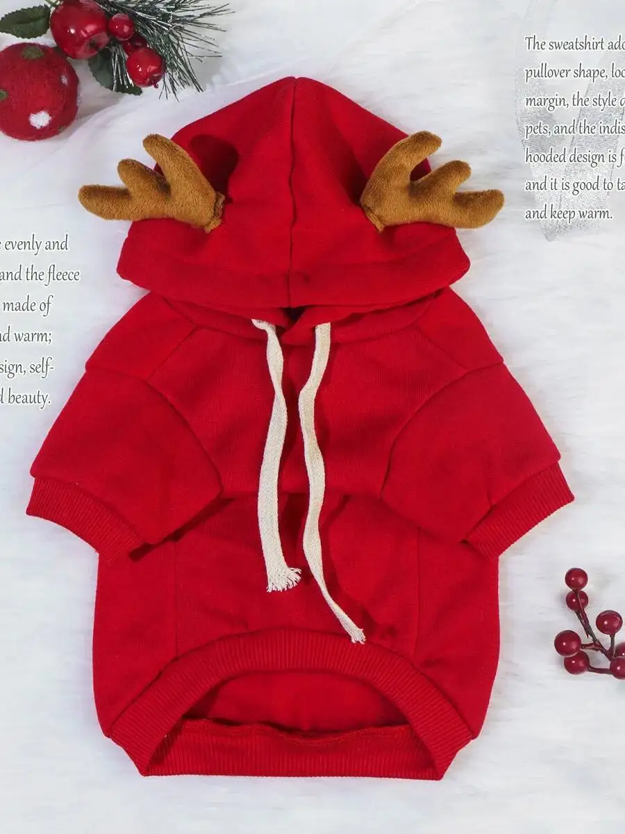 عيد الميلاد الحيوانات الأليفة القماش ملابس الحيوانات الأليفة الكلب القط العالمي قرن الوعل البلوز الملابس الإبداعية القط الغزلان تأثيري حلي #2