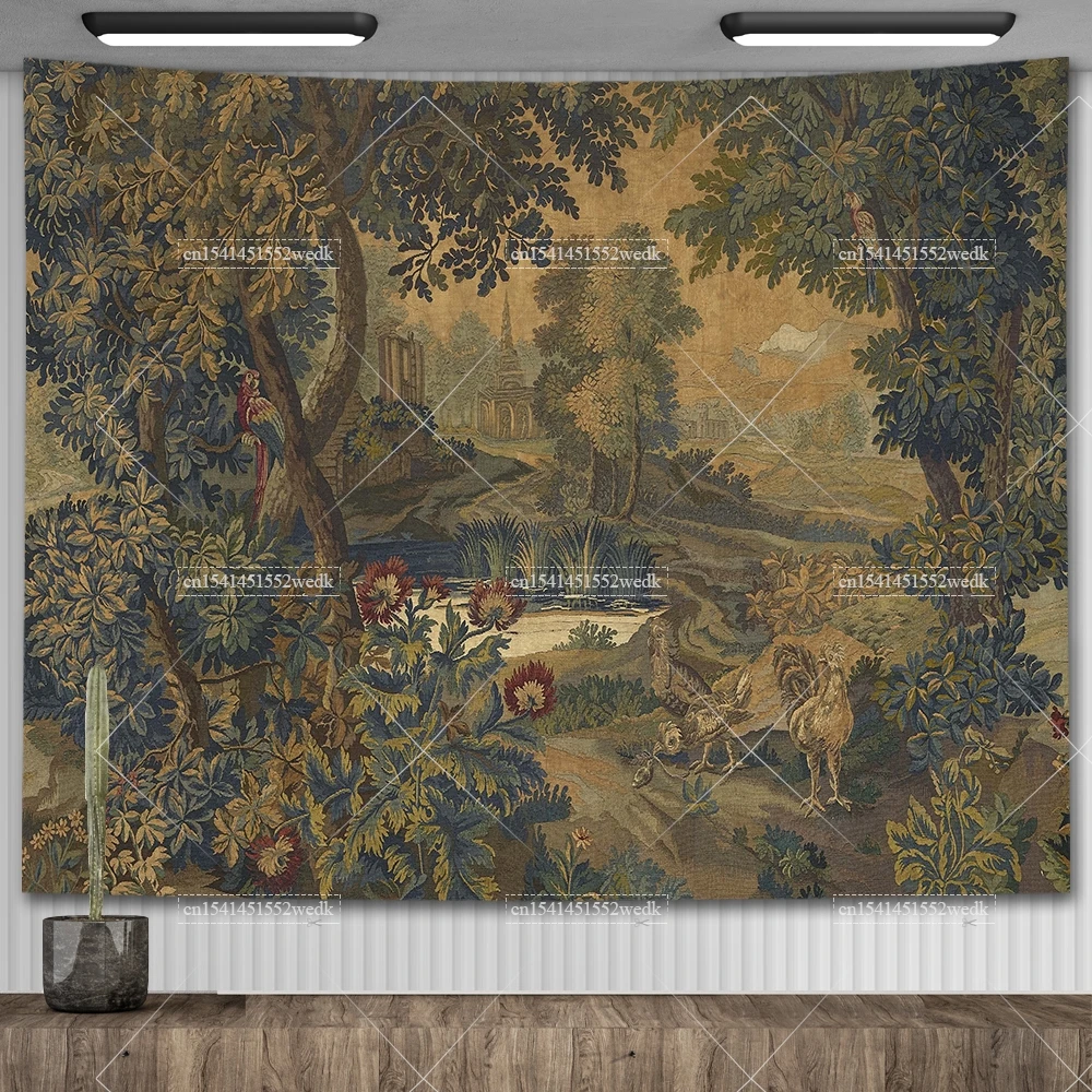 Vintage French Tapestry Wall Hanging Verdure With Château And Garden Tapestry Aesthetic Room Decor Backdrop Printed Tapestries