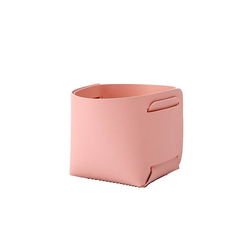 Desktop Finishing PU Leather Storage Box Household Foldable Cosmetic Storage Basket with Handle Sundry Key Coin Decorative Plate