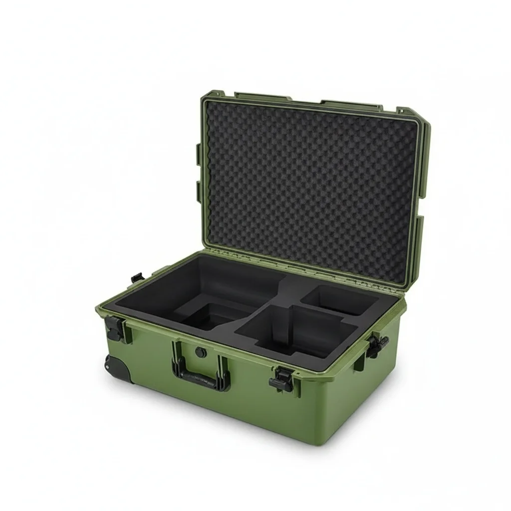 

Waterproof Tool Case, IP67 Hard Plastic, Trolley Equipment Case, EVA Sponge Lining, Rolling Instrument Case, Drone Storage Case