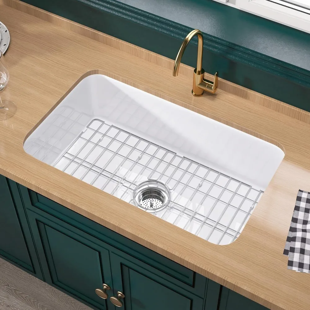 

Undermount Kitchen Sink 32 Inch - Topmount Fireclay Bar Sink Drop In 32"x19"x10", Dual Mount, Single Bowl,