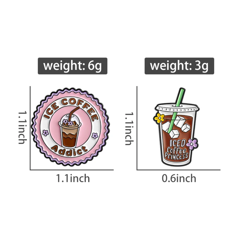ICE COFFEE Addict Brooch Enamel Pins Custom ICED Coffee PRINCESS Metal Brooches Backpack Lapel Badge Funny Jewelry Friends Gifts