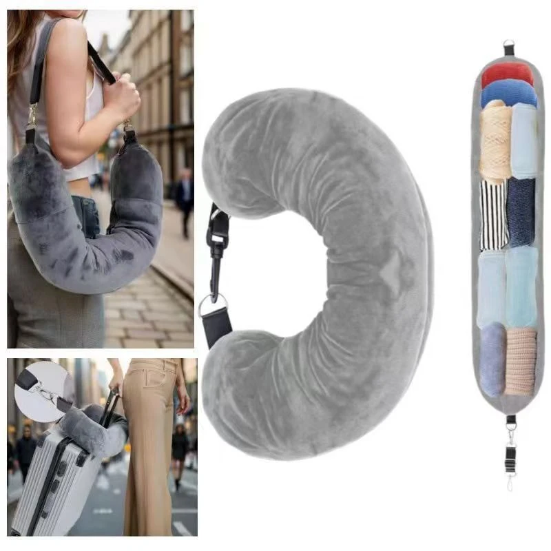 Stuffable Travel Pillow for Clothes Fillable Neck Support Pillow Space Saving Portable Flight Cushion Travel Accessories