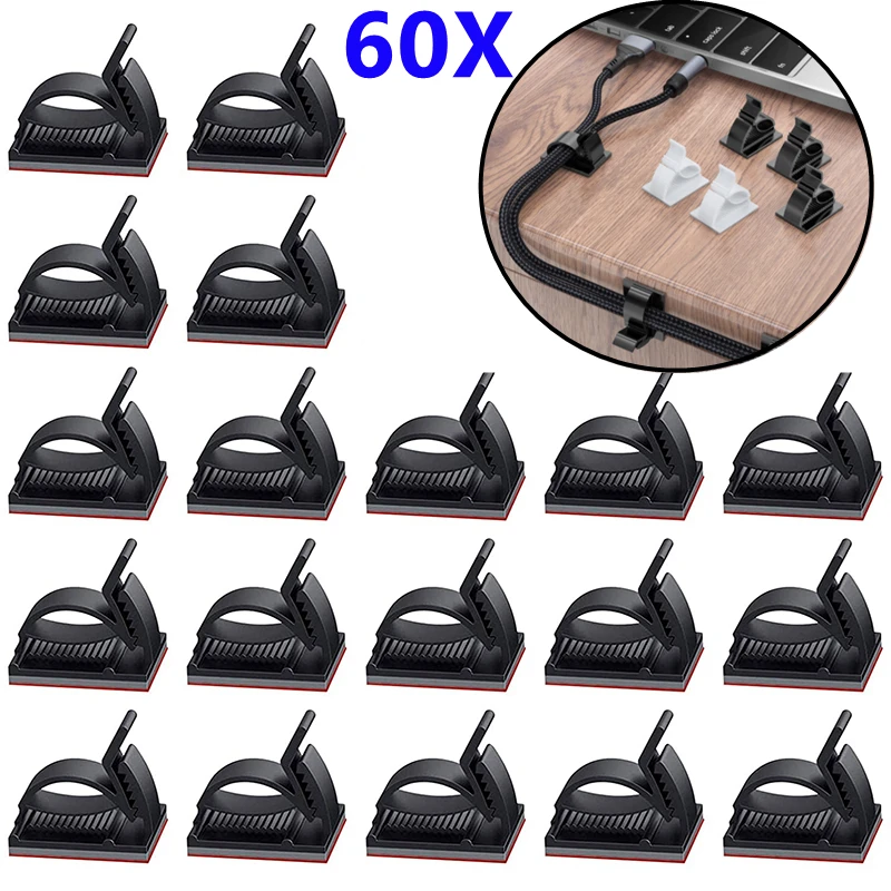 Desk Data Cord Cable Tie Mount Wires Fixing Clips Auto Fastener Clip Home Office Adhesive Cable Organizer Adjustable Clips