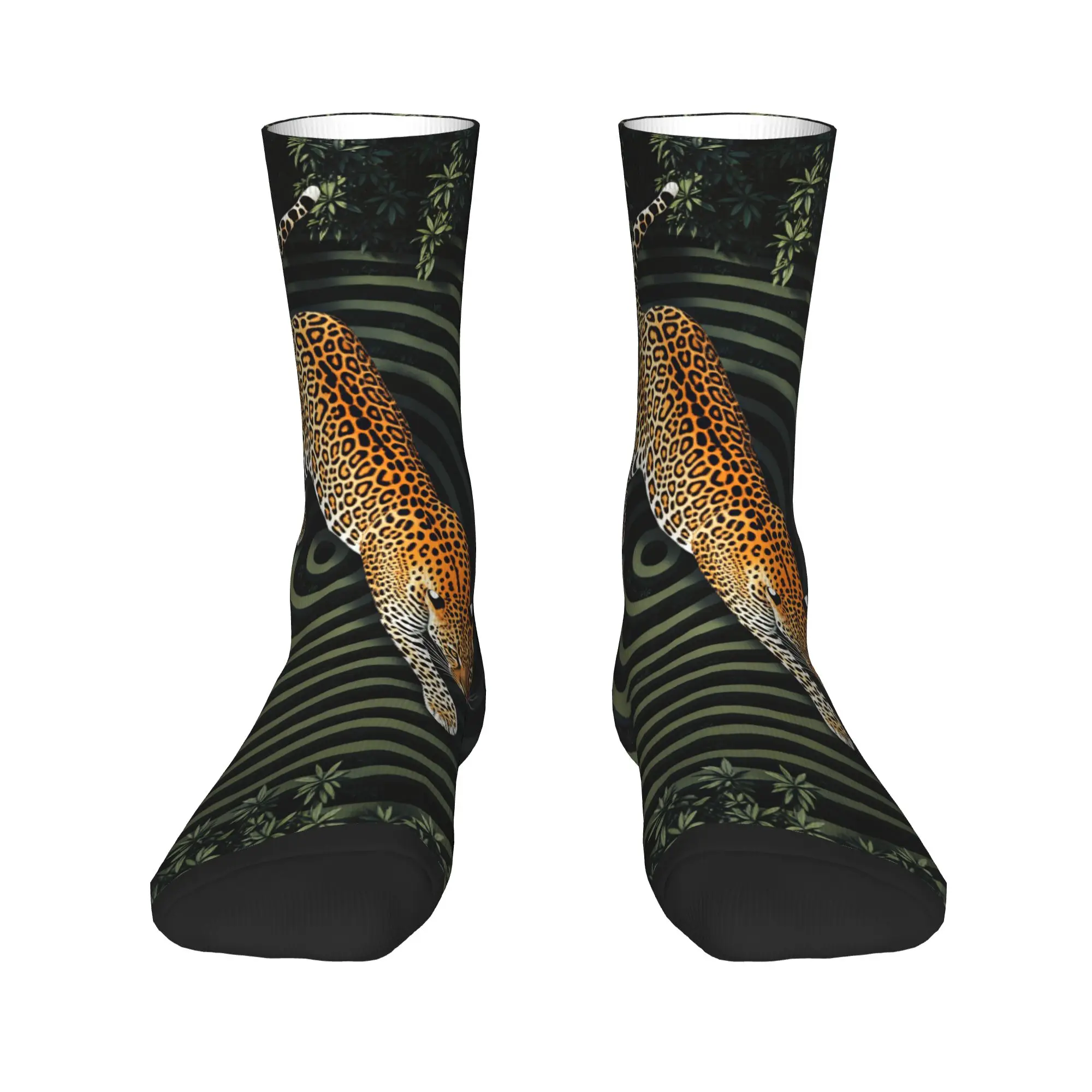 Leopard In Jungle Spiral Maze Art Socks  Kawaii Stockings Spring Non Slip Women Men Socks Medium Soft Custom Running Socks