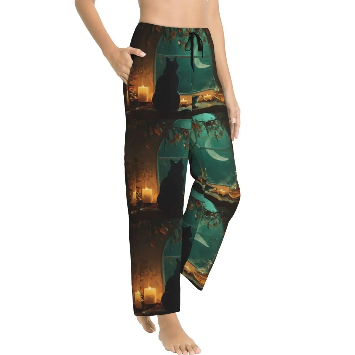 Halloween Black Cats Women Loungewear pants Comfy Witchy Kitty Pajama Pants Dorm