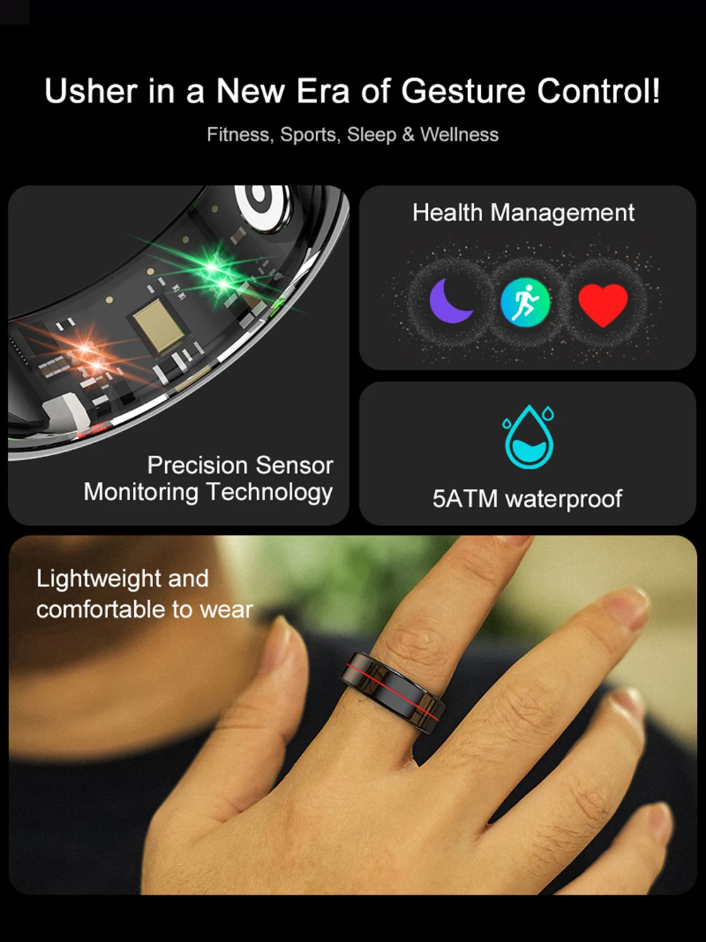 2025 nuevo anillo inteligente monitoreo del ritmo cardíaco y del sueño Control de gestos 5ATM impermeable hombres mujeres regalos anillos