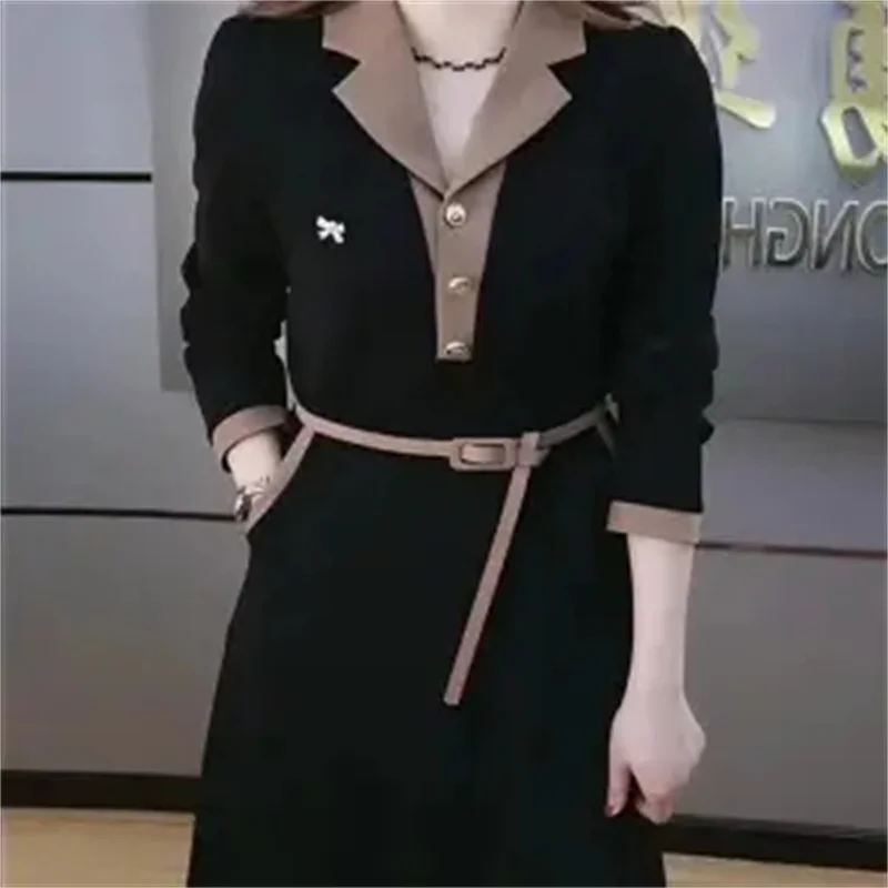 

2023 Spring Female New Fashionable and Western Style Slim Fit Suit Neck Dress Women Waist Waist Covering and Meat Reducing Skirt