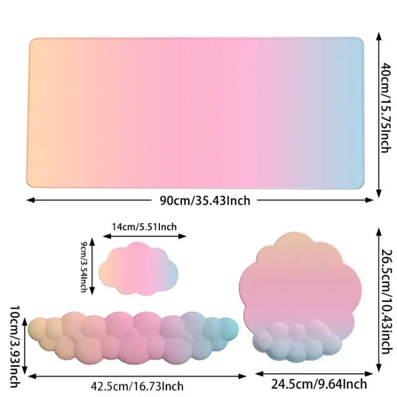 Alfombrilla de ratón para teclado 4 en 1, juego de alfombrillas de ratón grandes con soporte para la muñeca, Base de PU antideslizante, Naranja, Rosa, Verde