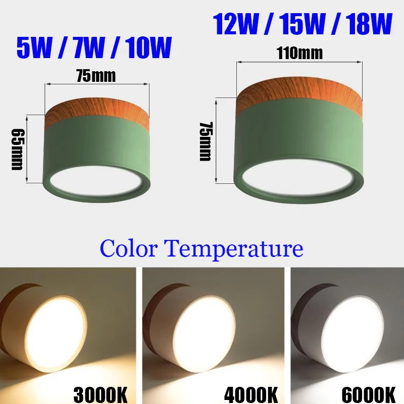 Surface Mounted Dimmable LED Downlight 7W 10W 12W 15W 18W Macaroon Ceiling Nordic Wood Grain Spotlight Lobby Living Room Bedroom