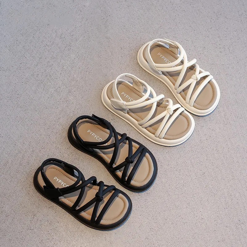 

Children's Causal Sandals Summer Open-toe Children Cross-tied Sandals Fashion Black Versatile Kids School Thick Bottom Sandals