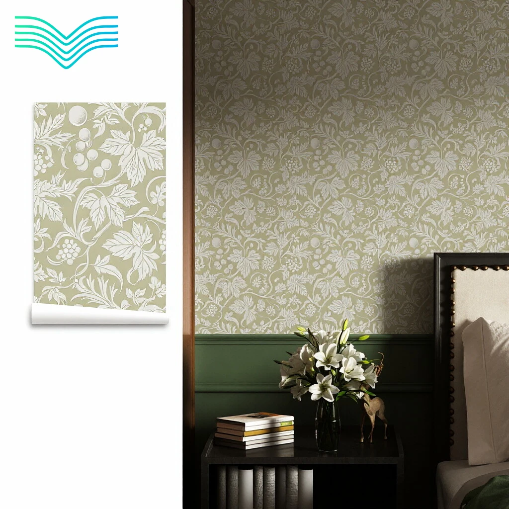 Waterproof Self Adhesive Vintage White Plant Wallpaper Wall Cover Up Sticker Living Room Background Room Renovation Decor