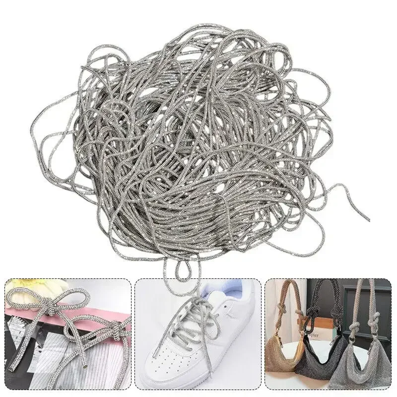 Silver Rhinestone Cotton Cord 1/5/10/20/30/50 Yards Shimmering Thick Crystal Rope for Diy Bag Shoe and Garment Decoration