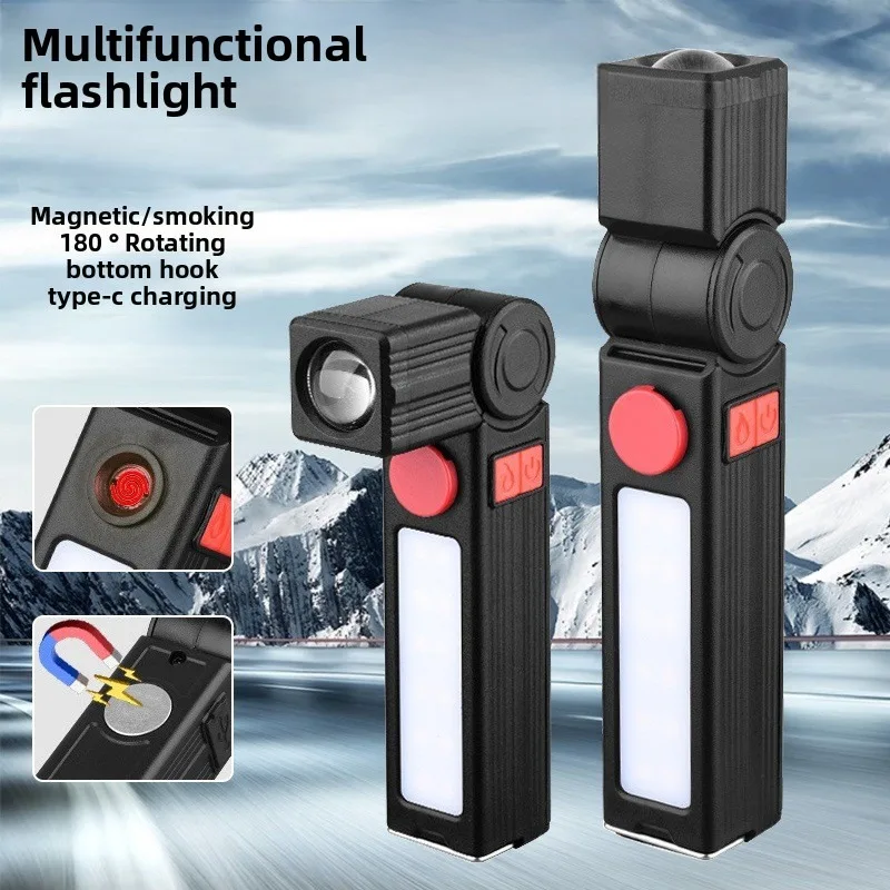 Multifunctional Outdoor Emergency Flashlight: 180° Foldable, Super Bright, Magnetic Work Light & Cigarette Lighter