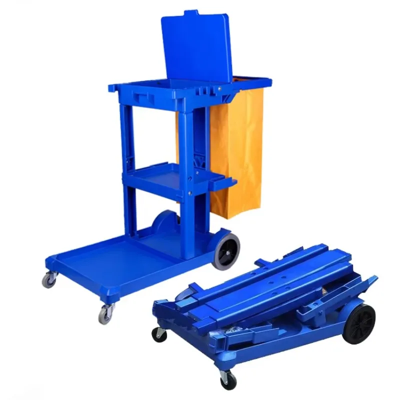 

Doorman Supply Service Multifunctional Plastic Housekeeping Service Hotel Folding Cleaning Trolley Trolley Equipment