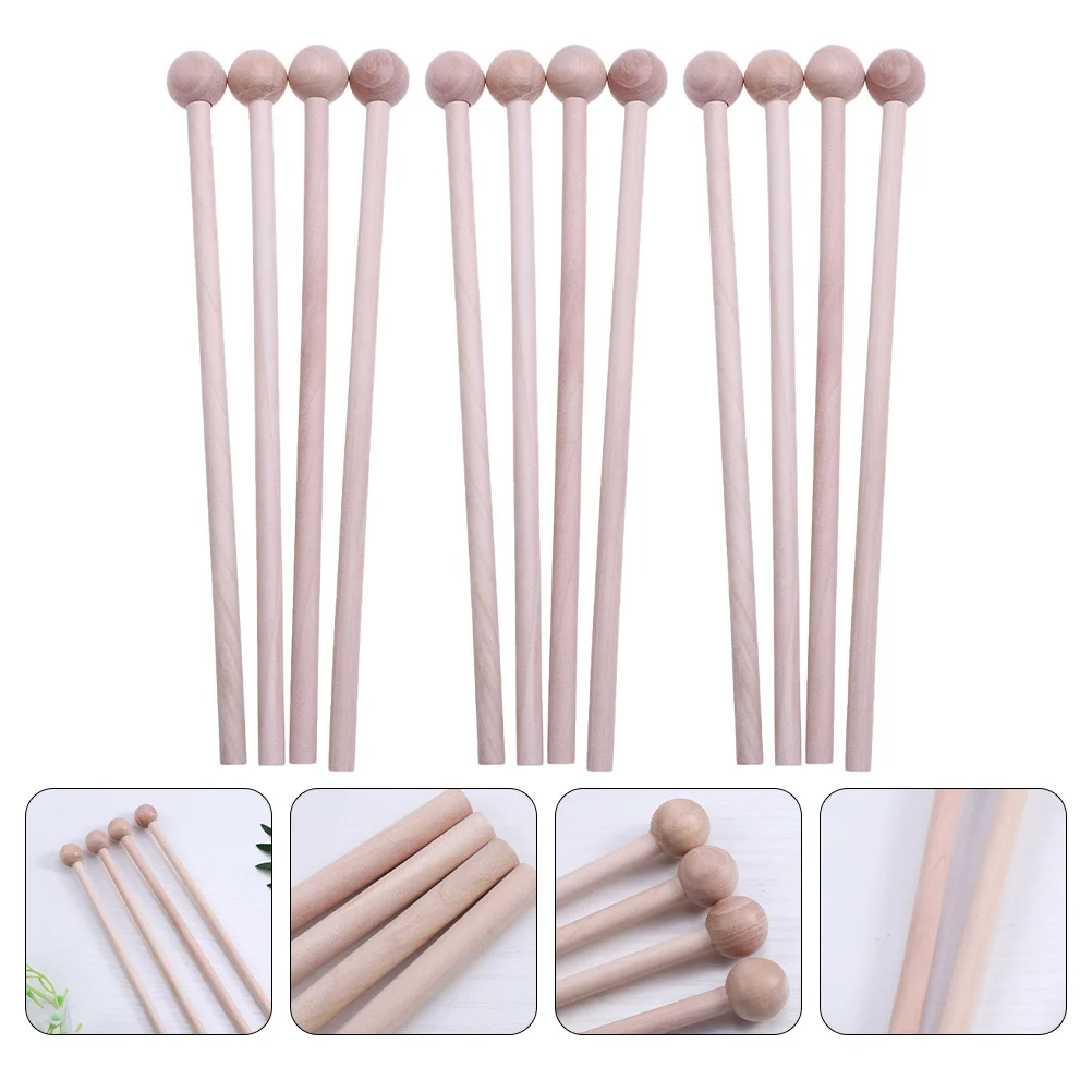 12 Pcs Percussion Hammer Drum Stick Mallets Xylophone Glockenspiel Carillon Sticks for Adults Wood Kids Child