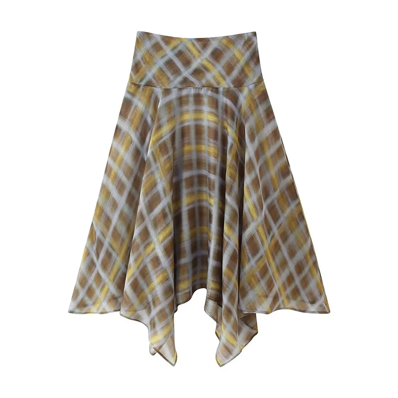 YENKYE Vrouwen Nieuw Ontwerp Asymmetrische Zoom A-lijn Mid-rise Plaid Midi Rokken Dunne faldas mujer