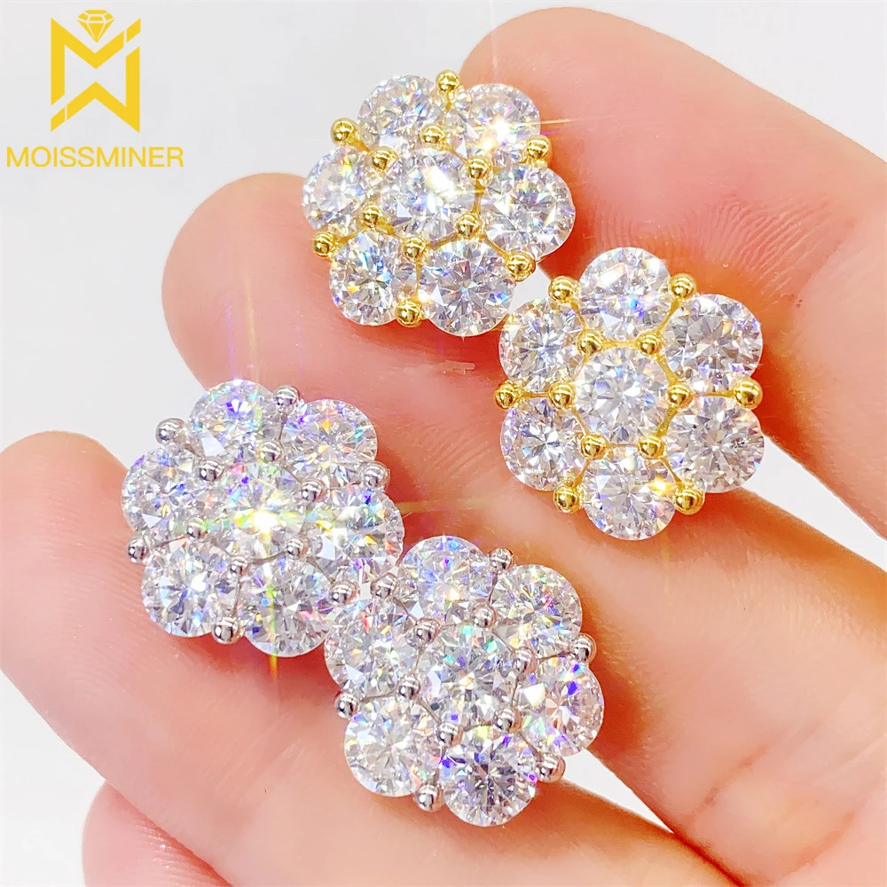 5.0mm Big Flower Moissanite Earrings For Women Iced Out Silver S925 Ear Studs Pass Diamonds Tester Hip Hop Jewelry Free Shipping