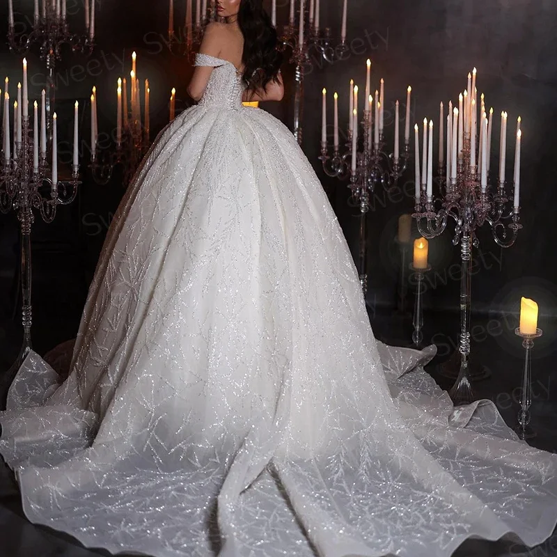 Glitter trouwjurk organza met borduurwerk kraal baljurk vierkante kraag mouwloze bruid vetersluiting vestido de novia aangepast