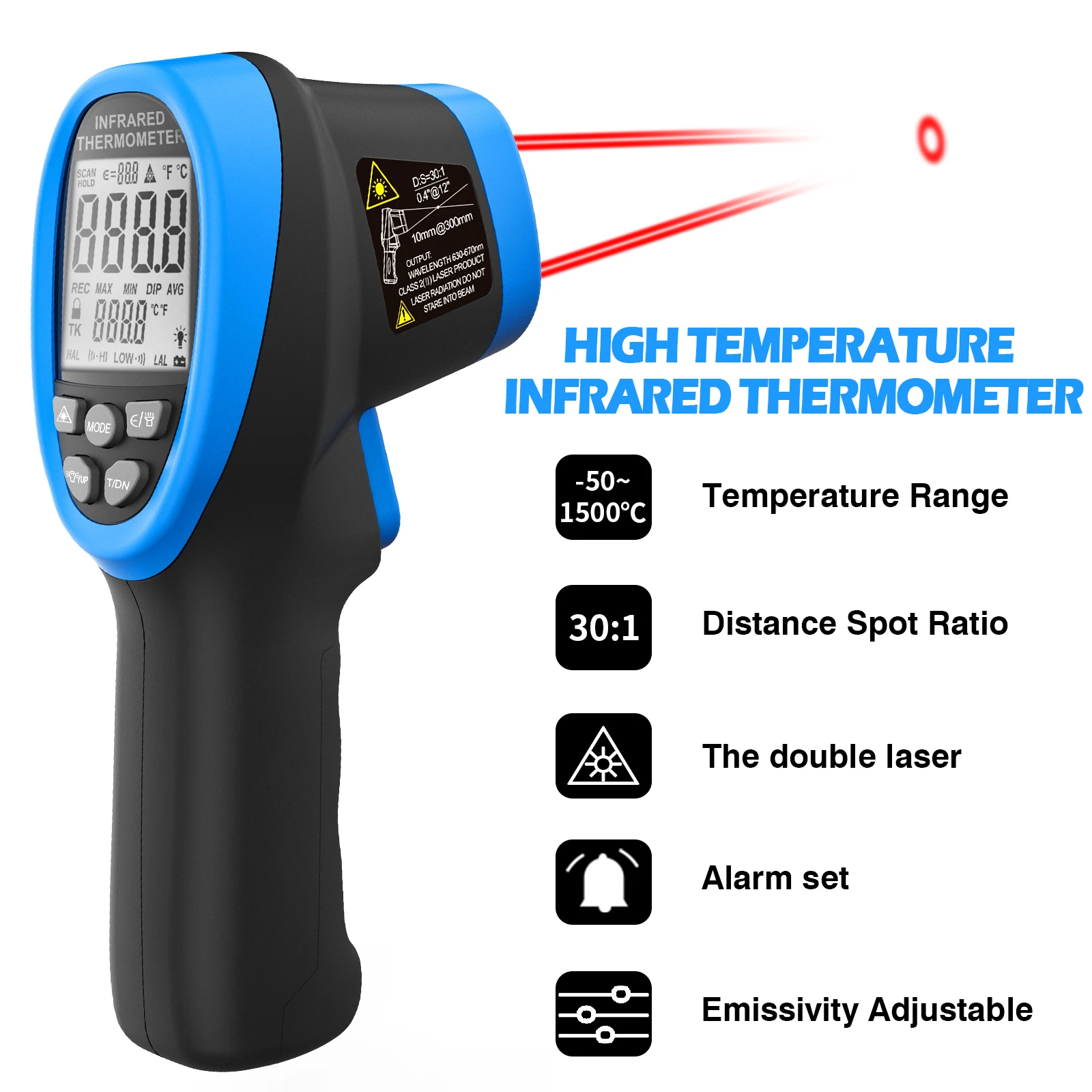 BT-1500 Non-Contact Infrared Thermometer - Laser Measure (-50°C to 1500°C) - Digital Precision for Industrial & Home Use