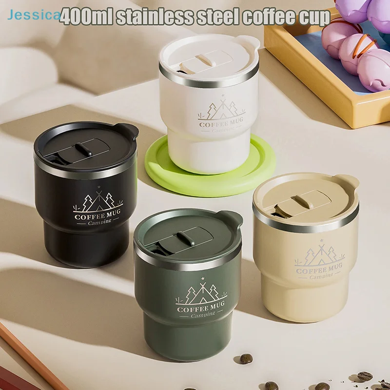 ♥ 400-ml-Kaffeebecher aus Edelstahl – isolierter Reisebecher mit Deckel (auslaufsicher, mehrere Farben) für Kaffee/Tee/Camp-Einsatz