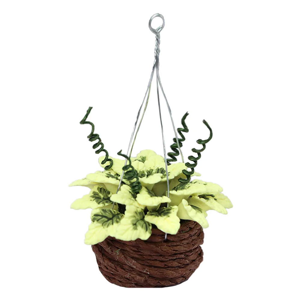 

Mini House Hanging Flower Basket Resin Decorative Potted Plant Artificial Desktop Ornament Simulation Plant for Photo Props