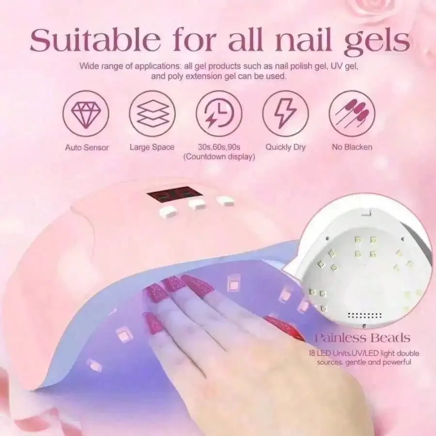 7 In 1 Manicure Set Including UV Nail Lamp, Nail File, Cuticle Fork, Cuticle Nipper, Finger Separator - Professional For Beginners, Professional Nail Lamp For Salon And Home DIY Use, Essential Nail Tools Compatible With All Gel Nail Polishes